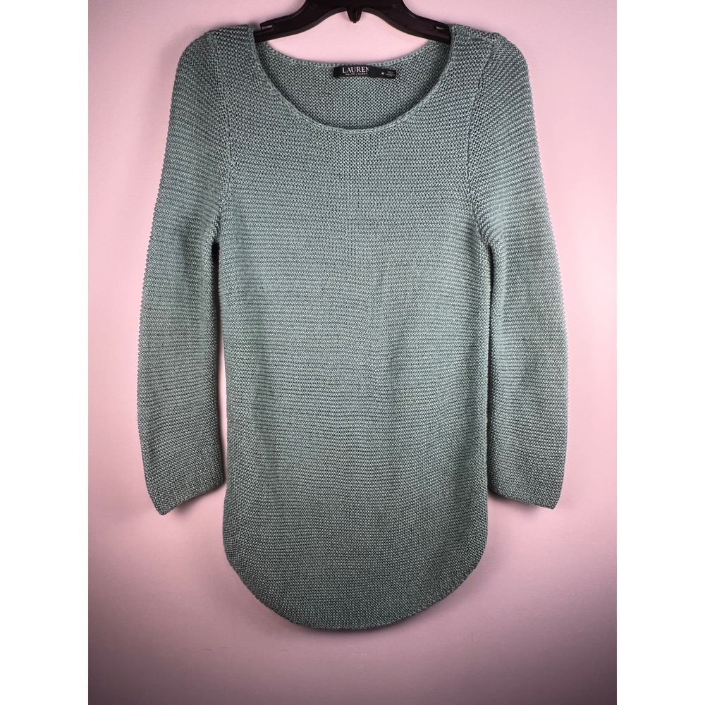 Lauren Ralph Lauren Blue Green Loose Knit Sweater Cotton Poly Blend Size M